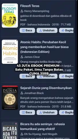 LINK DI BIO!!! NIKMATI AKSES 43 JUTA EBOOK TANPA BATAS DAN BONUS SPECIAL!!! #ebookbestseller #ebookrecommendation #bacabuku #buku #fyp 