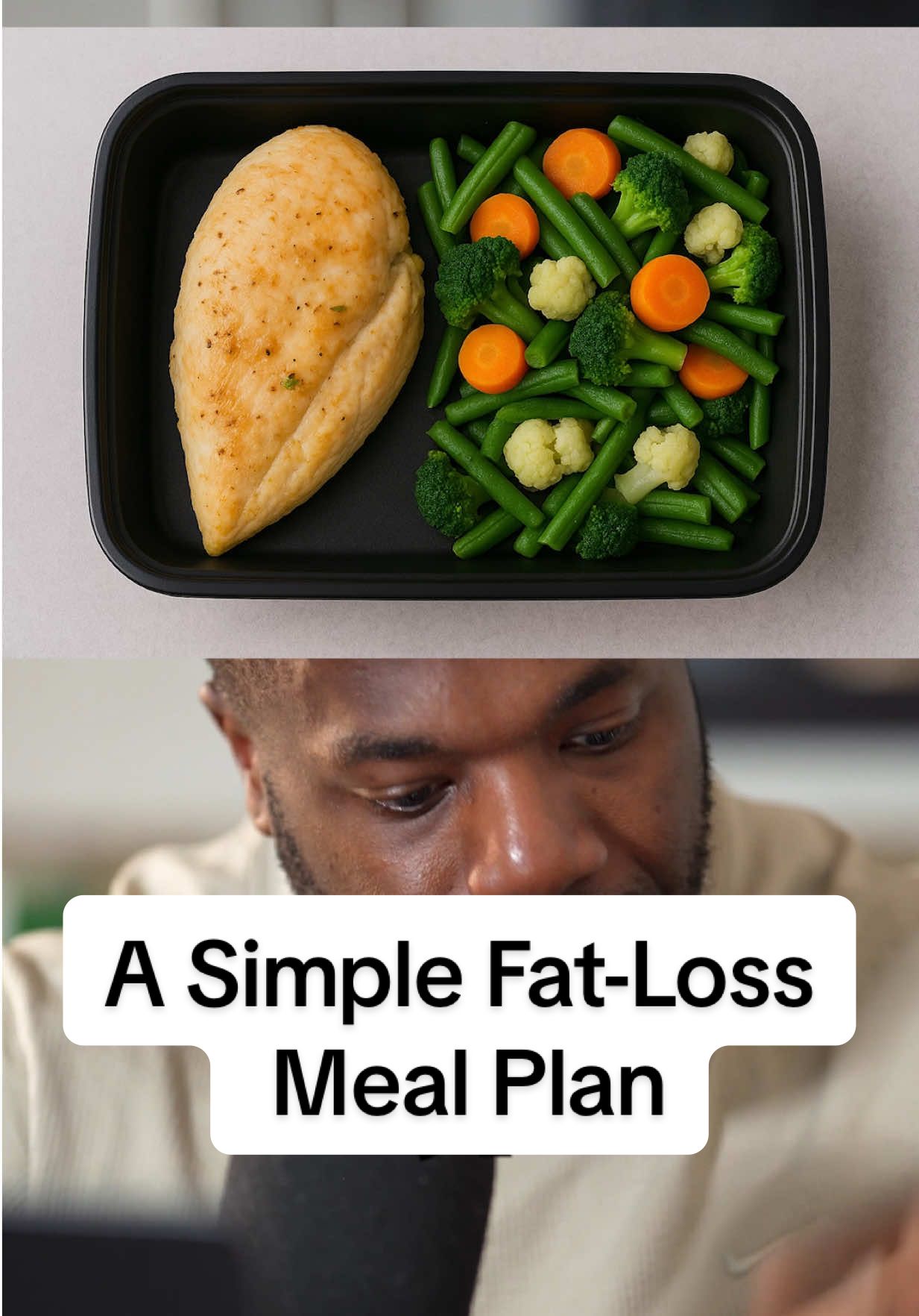 A Simple Fat-Loss Meal Plan Rule #1: Every meal needs a protein + veggie base. Example Breakfast: 2 eggs + 1 cup egg whites + handful spinach or veggies. Lunch: 6–8 oz chicken breast or fish + 2 cups veggies + ½ cup rice or sweet potato. Dinner: 6–8 oz lean meat (beef, turkey, or fish) + 2 cups veggies + optional ½ avocado. Snacks: Fruit or a protein shake only if needed. 🚨- If you want a full fat loss plan comment “COACH”.