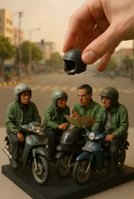 Motorbike drivers discuss map before morning ride #MiniFigureLife #DioramaArt #MiniatureStory
