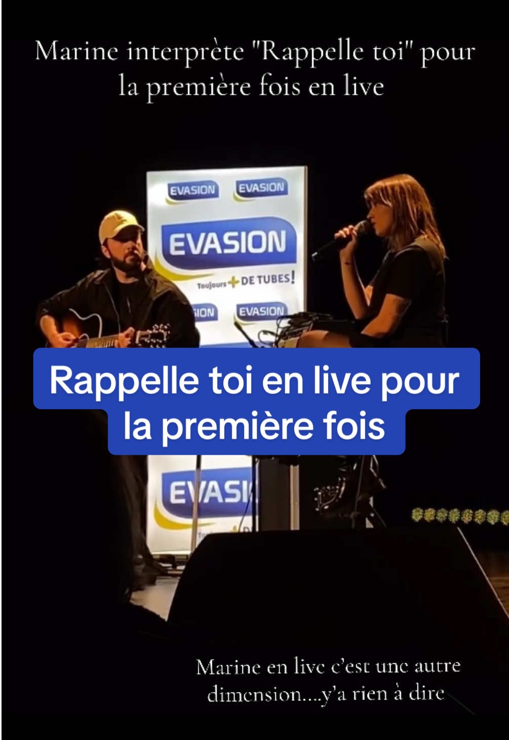 Elle dégage un truc de fou à chaque fois 😭 Sa voix, son aura, sa vérité… Marine t’es juste incroyable continue de briller comme ça ❤️ (🎥 : casschl) @marinedmusique #marinedmusique #evasion #radio #showcase #rappelletoi 