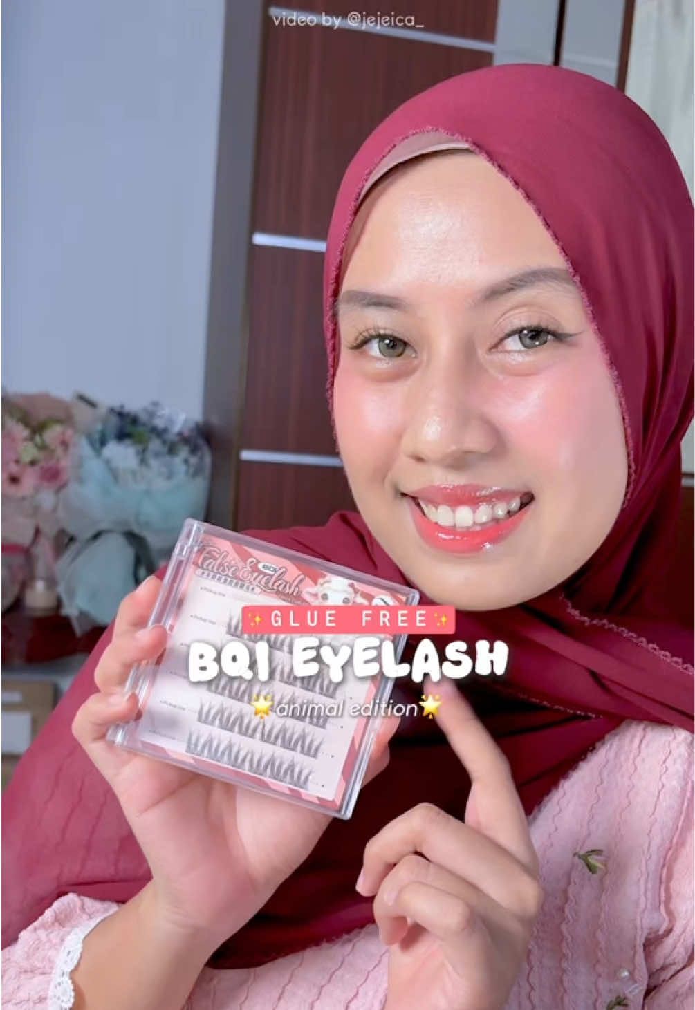 Mudah kan dipakenya cantikkk lagi🥰🫶🏻 lemnya kuat bgt tinggal dipasang satset jd deh yg aku pakai animal edition varian sheep✨ #bqieyelashes #eyelash 