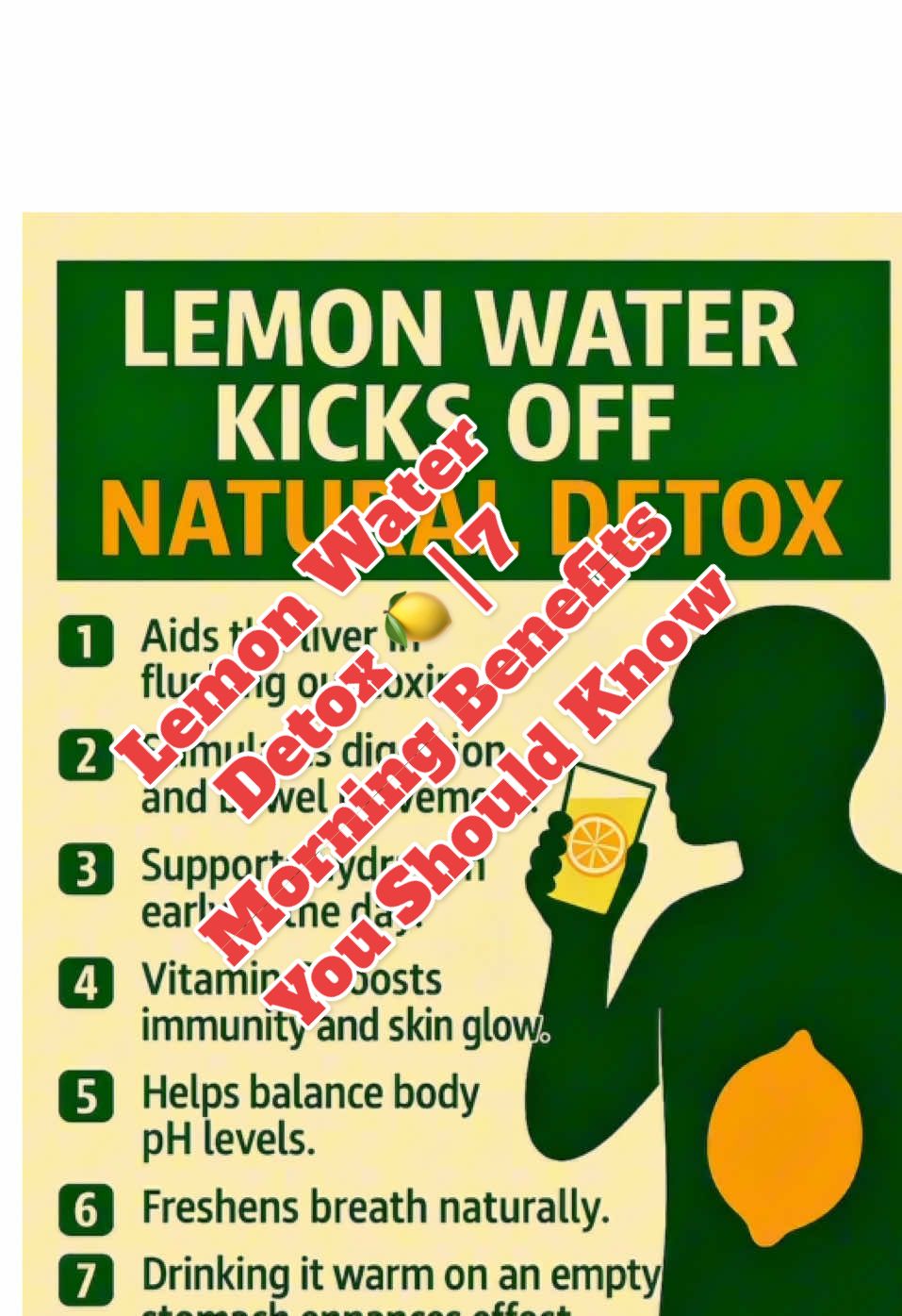 Lemon Water Detox 🍋 | 7 Morning Benefits You Should Know Starting your day with lemon water can do more than refresh you — it can detox your body naturally. 🍋 Here’s why this simple morning habit makes a big difference: 	1.	Aids the liver in flushing out toxins. 	2.	Stimulates digestion and bowel movement. 	3.	Supports hydration early in the day. 	4.	Vitamin C boosts immunity and skin glow. 	5.	Helps balance body pH levels. 	6.	Freshens breath naturally. 	7.	Drinking it warm on an empty stomach enhances the effect. 👉 Follow @MOTHERFACTS – smart habits, proven results. 💬 Do you start your day with lemon water? Comment YES or NO below! ⸻ #LemonWater #NaturalDetox #HealthyHabits #MotherFacts #MorningRoutine ⸻ lemon water, detox drink, morning detox, healthy morning routine, natural cleansing, hydration tips, vitamin c, digestion health, motherfacts, wellness habits, liver detox, holistic health ⸻ 💬 Do you drink lemon water every morning? Drop a 🍋 in the comments if you do — or say “Starting tomorrow!” if you’re trying it!