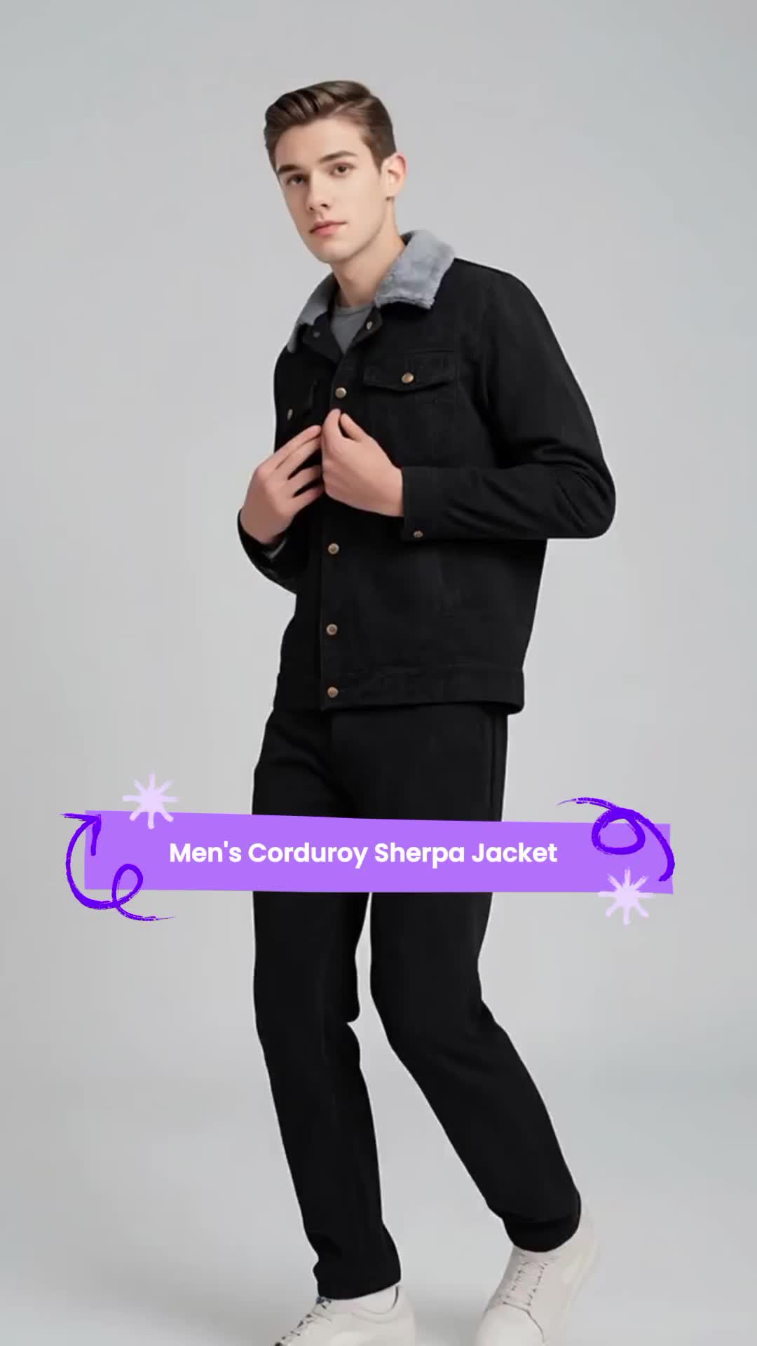 Men's Corduroy Jacket Winter Sherpa Lined Warm Thick Trucker Cargo Coat With 5 Pockets #men #coats #jackets #fashions #clothings #viralvideos
