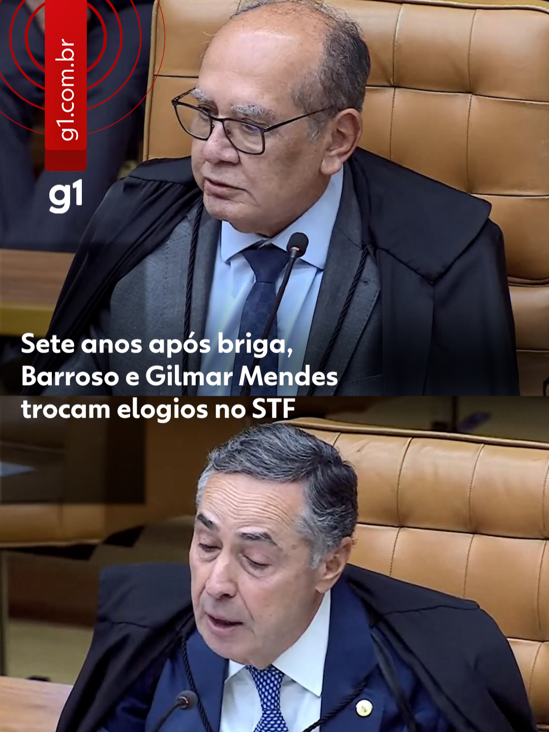 7 anos após briga - O anúncio do ministro Luís Roberto Barroso de sua aposentadoria do Supremo Tribunal Federal nesta quinta-feira (9) marcou também um gesto de reconciliação com o ministro Gilmar Mendes — com quem protagonizou, em 2018, um dos embates mais duros da história recente do tribunal. 🔍Em 2018, ministros se desentenderam durante uma sessão e Barroso chegou a dizer para Gilmar: 'Você é uma pessoa horrível, uma mistura do mal com atraso e pitadas de psicopatia'. Mais de sete anos depois, nesta quinta, Gilmar Mendes usou o discurso de despedida de Barroso para fazer um aceno de respeito e reconhecimento. Sem citar o episódio de 2018, ele disse: “Sua Excelência sabe do apoio que emprestei — e não foi nenhum favor, mas um dever cívico durante esses dois anos, certamente os mais difíceis da minha vivência no tribunal”, afirmou Gilmar. “Não guardo mágoas. O compromisso tem que ser com a instituição”, acrescentou. Barroso também fez um gesto de conciliação com o colega: 