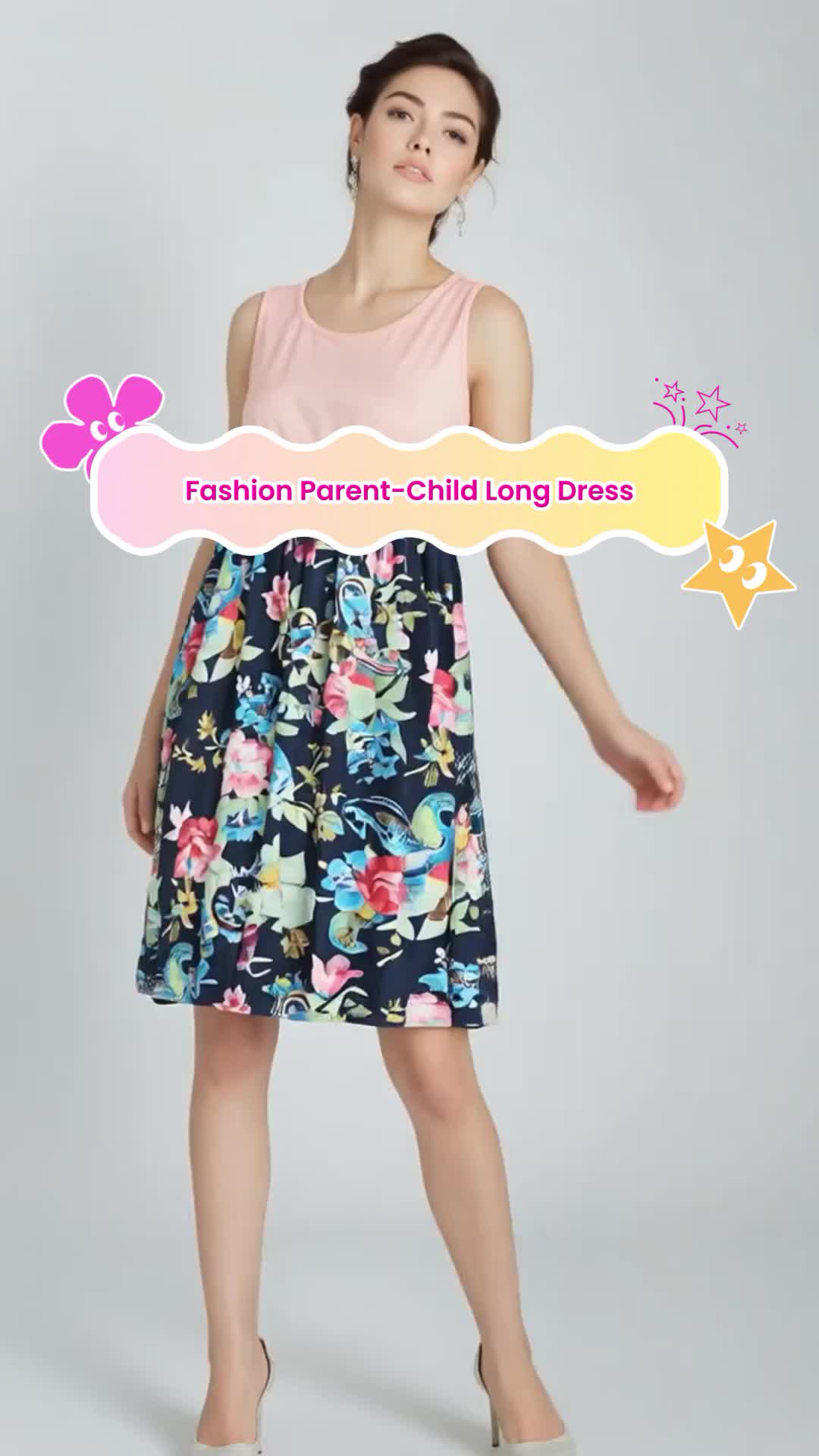 Fashion Waist Stitching Stitching Print Long Dress Parent-child Outfit Family #women #clothings #fashions #dresers #viralvideos
