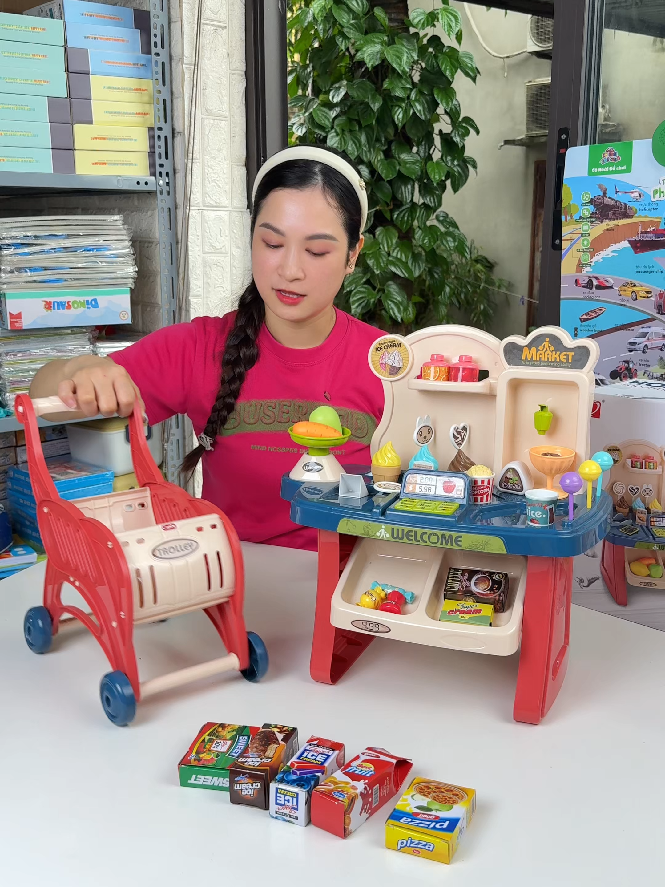 bộ đồ chơi xe đẩy siêu thị, cho ebs được chơi hóa thân thành người mua người bán #cohoaidochoi #dohoichobe #dohoithongminh