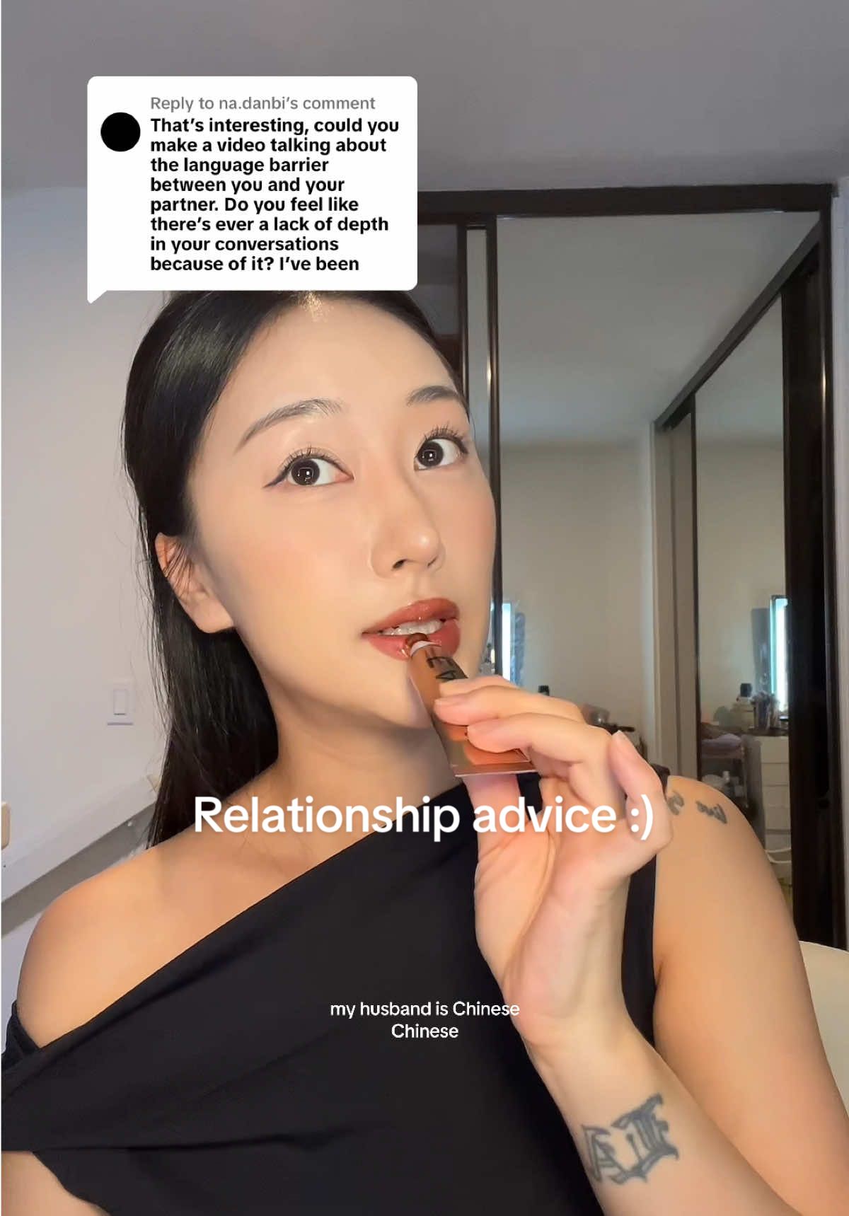 Replying to @na.danbi My husband says, “Language is not a problem. Problem is the people.” :)  @EADEM lippie in pain au chocolat  @amika hair and body mist  @chanel.beauty chance eu splendide  @Tatcha US dewy mist 