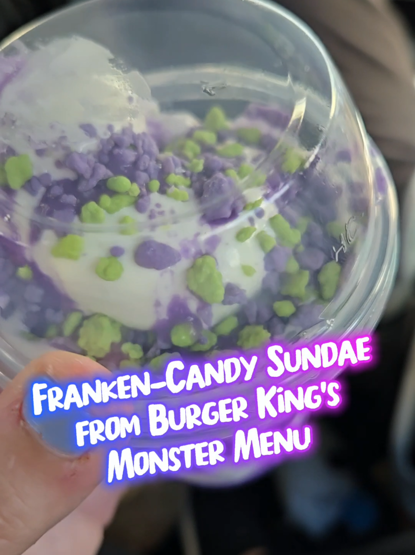 Tried everything from the Burger King Monster Menu. Last  up to rate is the Franken-Candy Sundae. I gave it a 4/10, the cool was cool and exciting,  but I was not a fan of the syrup flavor! I also was sadly missing the oreo crumbles. #halloween #sundae   #burgerking #food  #tastetest 