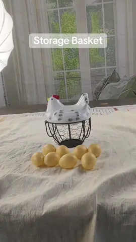 Hen Storage Egg Basket Ceramic Chicken Lid Iron Frame Fruit Basket Kitchen Organiser Decoration Durable & Stylish#storagebasket #ceramics #kitchenware 