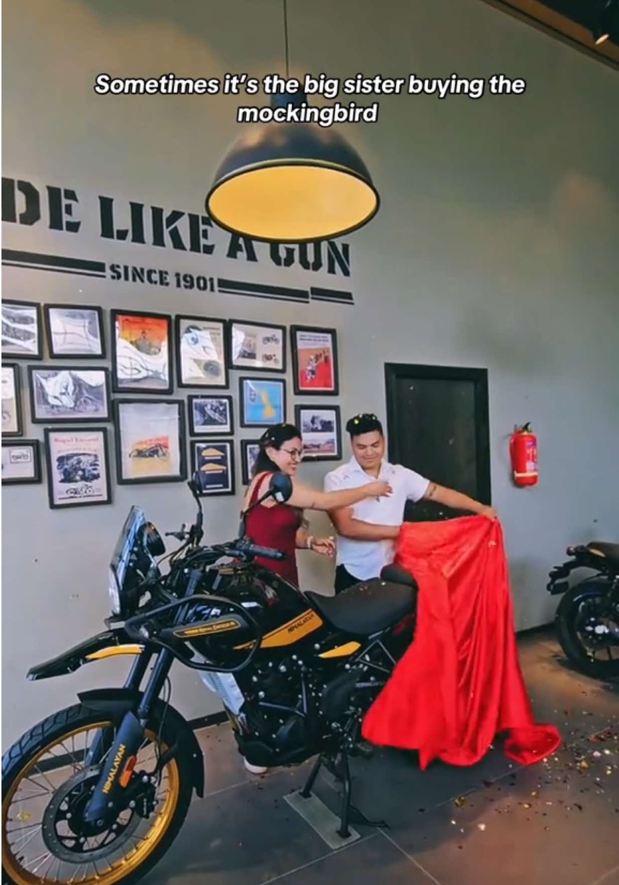 Sometimes it’s the big sister buying the mockingbird @Shrestha☮️  #fyp #mockingbird #viral #brothersister #royalenfield 