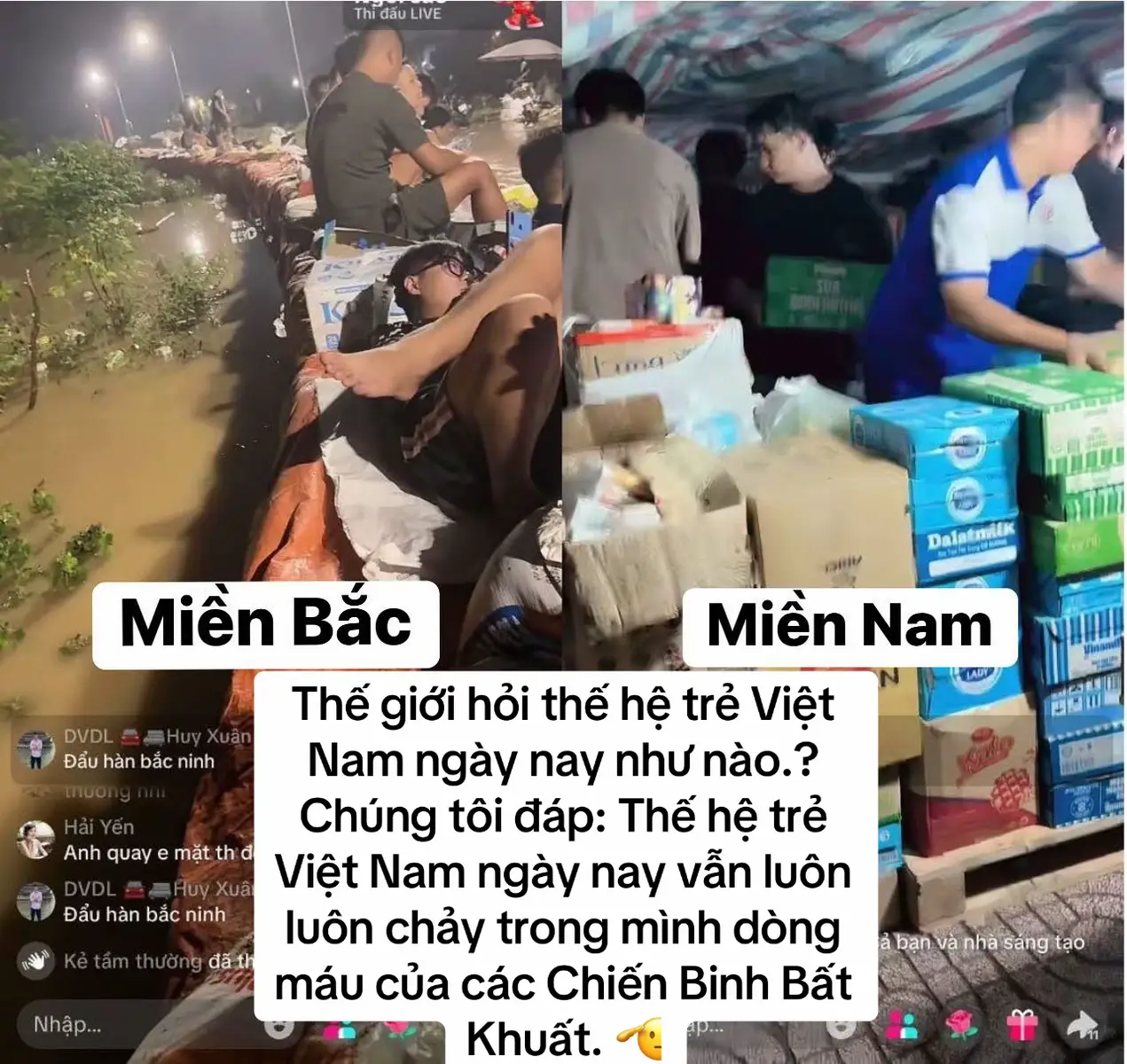 Trong khi giới trẻ một số quốc gia ngày đêm biểu tình chống phá, thì ở Việt Nam giới trẻ cũng ngày đêm bắt đầu chia làm 2 chiến tuyến. Ở Miền Bắc : Ai có cuốc cầm cuốc, ai có xẻng cầm xẻng, mỗi người một tay không ai bảo ai cùng cán bộ chiến sỹ, Uỷ ban nhân dân đắp đê kè lũ, thức thâu đêm cùng chính quyền để bảo vệ đê điều, làng xã. Ở Miền Nam : Giới trẻ cũng Thức thâu đêm để nhận đồ tiếp tế, nhu yếu phẩm kịp thời vận chuyển ra Miền bắc để hỗ trợ nhân dân vùng lũ. Đấy con cháu cụ Hồ chỉ có thế thôi, “ Đâu cần Thanh niên có, đâu khó có Thanh niên” !#xunghuongtiktok #tiktok #trending #nambac1nha #toandandoanket #muathu2025 #conchaulachong 