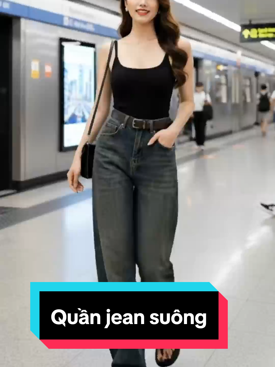 Quần jean suông màu đậm #quanjeansuong #quanjeannucaocap #jeansuong #quanongdung 