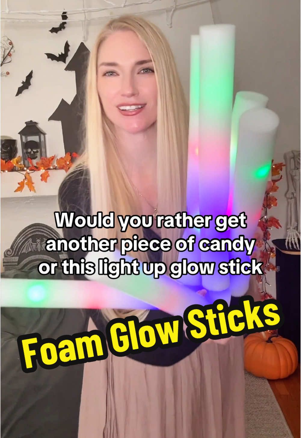 Best trick or treat idea ten toes down. These light up foam glow sticks are a hit with kids and adults 👍 #trickortreatideas #foamglowsticks #glowsticks #partyfavors #partyideas 