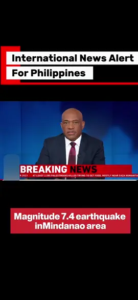 A tsunami alert has been issued after the Philippines was struck by a magnitude 7.4 earthquake, the second in less than 24 hours. The quake hit the southern Mindanao region at a depth of around 58 kilometres. Hazardous tsunami waves are possible for coastal areas. People are being urged to move to higher ground. #tiktokph #earthquake #philippines #news #mindanao 
