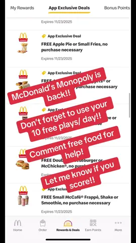 Did you know you can get free monopoly plays in the McDonald’s app without buying anything? 👀 I just scored free food from it! 🙌  Thank me later!! 🫶🏼 #mcdonaldsmonopoly #freefoodhack #moneysavingtips #freebies #foodhacks 