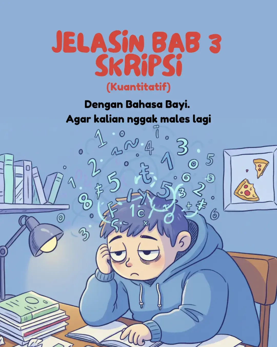 BAB 3 METODOLOGI PENELITIAN (Kuantitatif) Kalau diibaratkan, Bab 3 itu seperti peta jalan atau resep masakan untuk penelitian. Bagian ini menjelaskan secara rinci langkah-langkah yang dilakukan peneliti, mulai dari jenis data, siapa respondennya, bagaimana cara pengumpulan data, variabel apa yang diteliti, hingga bagaimana cara menganalisis hasil penelitian. Tujuannya agar penelitian dapat dipahami dan dapat diulang oleh orang lain. 3.1 Jenis dan Sumber Data Penelitian ini menggunakan pendekatan kuantitatif, yaitu semua data yang dikumpulkan berbentuk angka dan dapat dihitung secara matematis. Contohnya, peneliti ingin mengetahui jumlah sampah plastik yang dibuang murid setiap hari. Data tersebut diperoleh langsung dari murid dengan cara memberikan kuesioner (lembar pertanyaan). Dengan demikian, sumber data dalam penelitian ini adalah murid-murid sekolah yang menjadi responden penelitian. 3.2 Populasi dan Sampel Populasi adalah seluruh murid di sekolah, misalnya berjumlah 500 orang. Namun karena tidak memungkinkan untuk meneliti semua murid, maka peneliti mengambil sebagian murid sebagai sampel penelitian. Sebagai contoh, peneliti mengambil 100 murid sebagai sampel. Dengan cara ini, penelitian menjadi lebih efisien tetapi tetap dapat mewakili populasi secara keseluruhan. 3.3 Teknik Pengumpulan Data Data dikumpulkan menggunakan kuesioner tertutup, yaitu kuesioner yang telah disediakan pilihan jawaban sehingga mudah untuk dihitung. Contoh pertanyaan dalam kuesioner: 1. “Berapa kali kamu membeli minuman menggunakan botol plastik setiap hari?” (a) 1 kali (b) 2 kali (c) 3 kali atau lebih 2. “Apakah kamu membuang sampah plastik di tempat sampah khusus?” (a) Ya (b) Tidak Dengan model kuesioner seperti ini, jawaban responden berbentuk angka atau pilihan yang mudah diolah secara statistik. 3.4 Variabel Penelitian Dalam penelitian kuantitatif terdapat dua jenis variabel, yaitu: Variabel X (bebas): kebiasaan murid dalam menggunakan plastik (misalnya seberapa sering membeli minuman dalam botol plastik dan cara membuangnya). Variabel Y (terikat): jumlah sampah plastik yang dihasilkan setiap hari. Penelitian ini bertujuan untuk mengetahui apakah kebiasaan murid dalam menggunakan plastik berpengaruh terhadap banyaknya sampah plastik yang dihasilkan. 3.5 Teknik Analisis Data Setelah data dari kuesioner terkumpul, peneliti melakukan perhitungan persentase dan rata-rata. Contoh hasil dari 100 murid: 40 murid membuang 1 plastik/hari 30 murid membuang 2 plastik/hari 30 murid membuang 3 plastik/hari Perhitungan: Persentase: 40%, 30%, 30% Rata-rata:  Artinya, rata-rata setiap murid membuang hampir 2 plastik per hari. Jika ingin analisis yang lebih mendalam, data ini juga dapat diuji dengan rumus statistik, tetapi untuk penelitian sederhana, perhitungan rata-rata dan persentase sudah cukup jelas Jika ada kekeliruan dalam penyusunan, mohon koreksi dan masuknya yaa😁 #meme  #skripsi  #malaka  #malakaproject 
