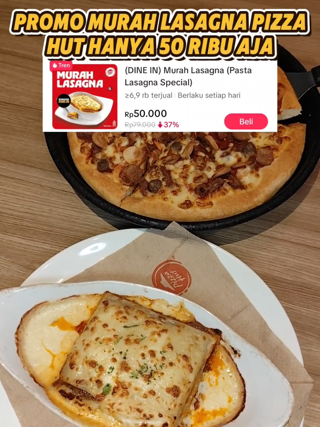 wewww 50 ribu udh bisa dapat lasagna pizza HUT.. ngileerrr gak tuch 🤭🤪promonya khusus beli di tiktok yaa.. 🤤 order harga promo: - klik lokasi video - pilih menu yang mau dibeli - tekan beli, bayar dan tunjukan kekasir kode barcodeya - voucher bisa ditukarkan selama 30 hari kedepan (kadaluarsa selama 30 hari)  - jika voucher tidak digunakan akan kembali 100% ke rekening pembayaran (tidak akan hangus)  - mumpung masih ada PROMOnya dietalase mending diamankan dulu ditukar bisa nanti2 sebelum 30 hari, karena promo dietalase terbatas gak setiap saat ada. #promomakan1010 #nexentertainment #pizzahut #promopizzahut #promoseruweekend 