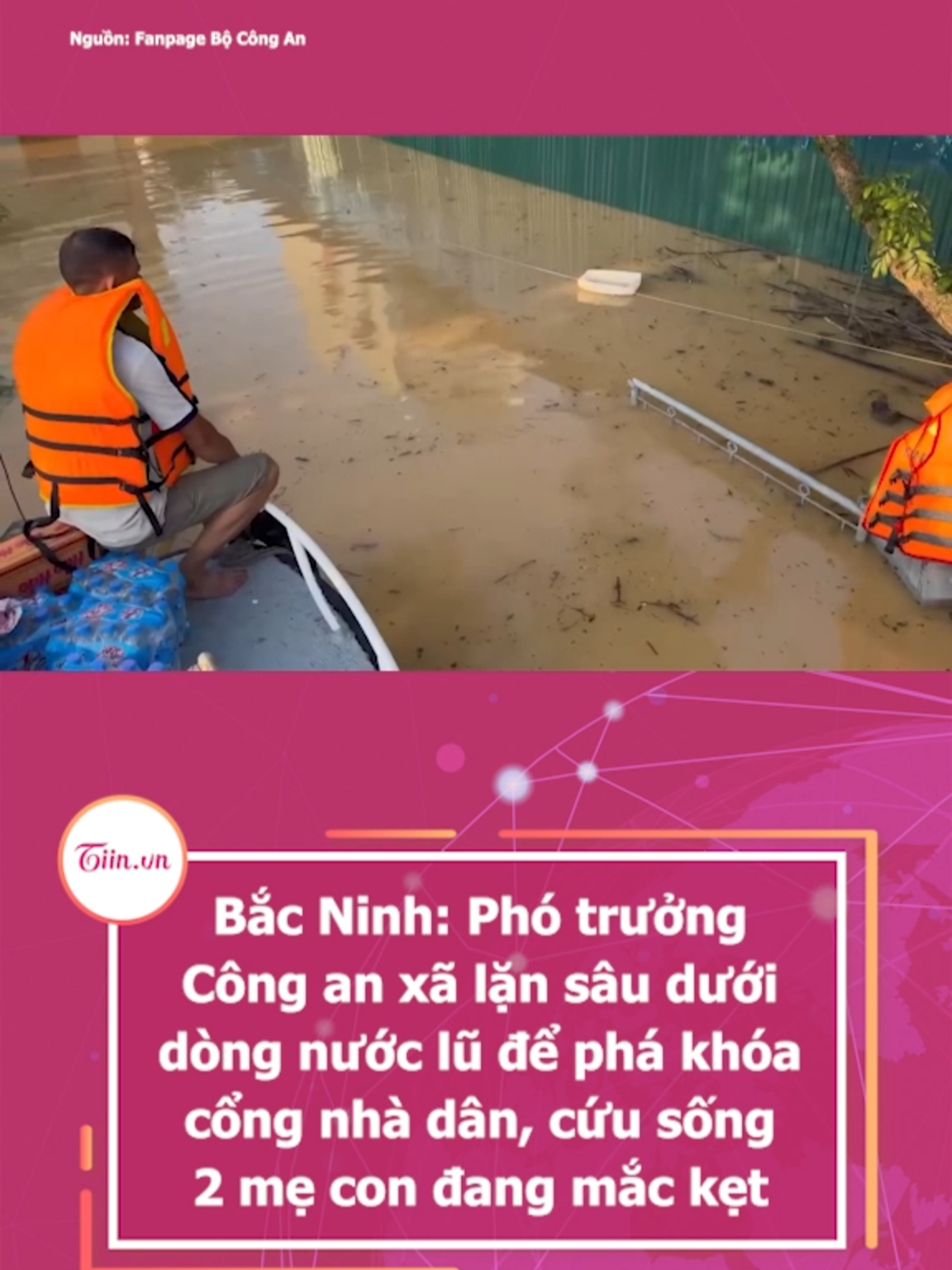 Bắc Ninh: Phó trưởng Công an xã lặn sâu dưới dòng nước lũ để phá khóa cổng nhà dân, cứu sống 2 mẹ con đang mắc kẹt #tiinnews #bacninh