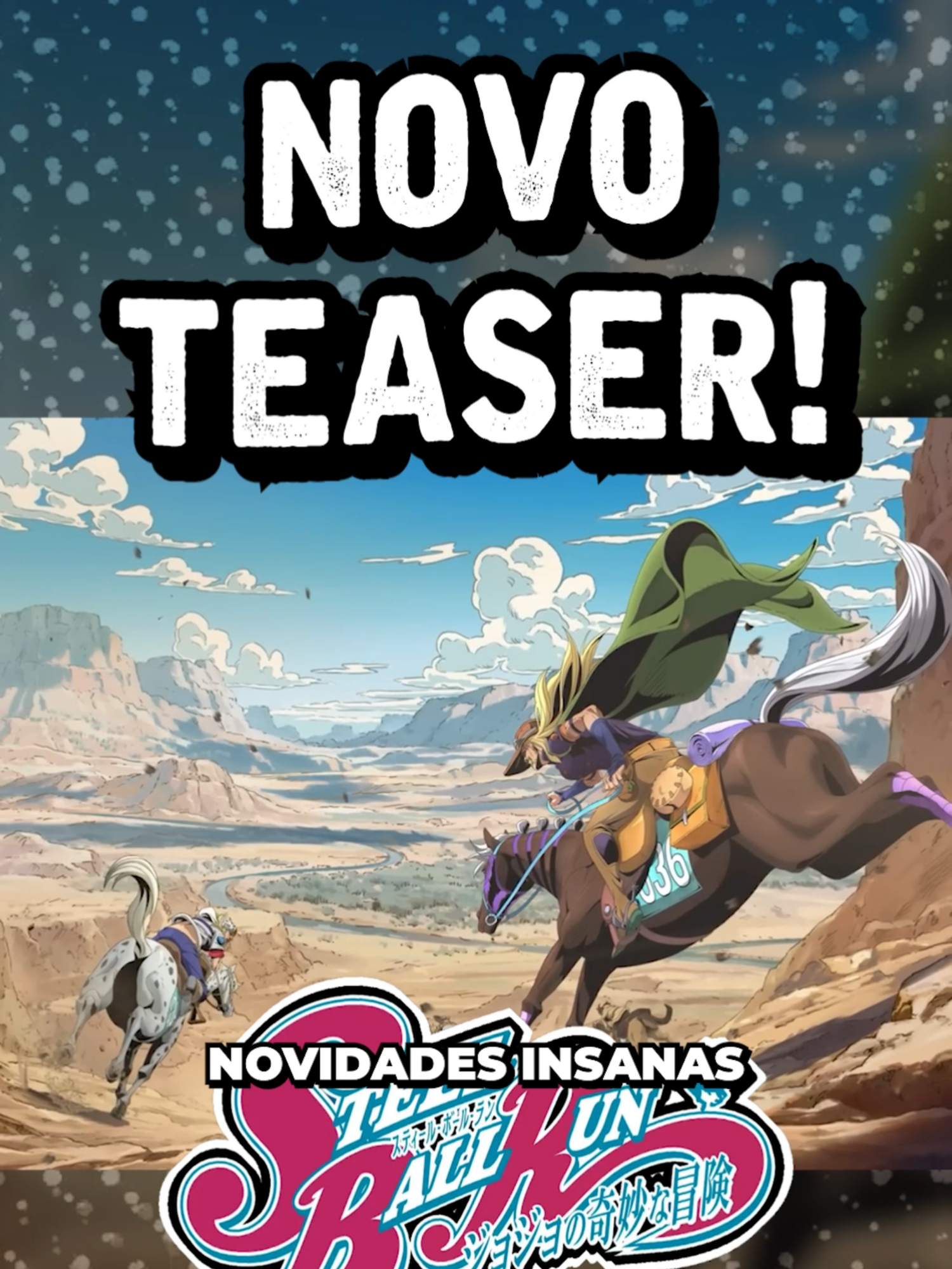 TÁ LIBERADO a abertura do evento que tivemos de Steel Ball Run, e que coisa linda meus amigos!! Essa abertura foi usada no evento que aconteceu no dia 23 de setembro, contando mais sobre o anime de maneira fenomenal. Tendo em vista essa trilha sonora absurda, você esta animado com a nova temporada de Jojo? #jojosbizarreadventure #jojoo #steelballrun