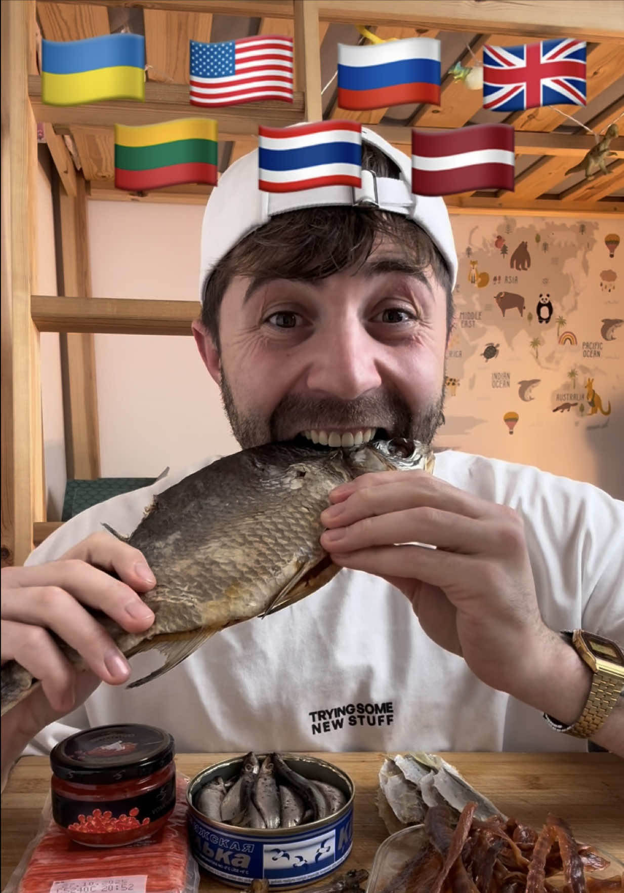 Fish jerky and Candy salmon 🐠 from around the world #mukbang #fish #asmr #challenge #flags 