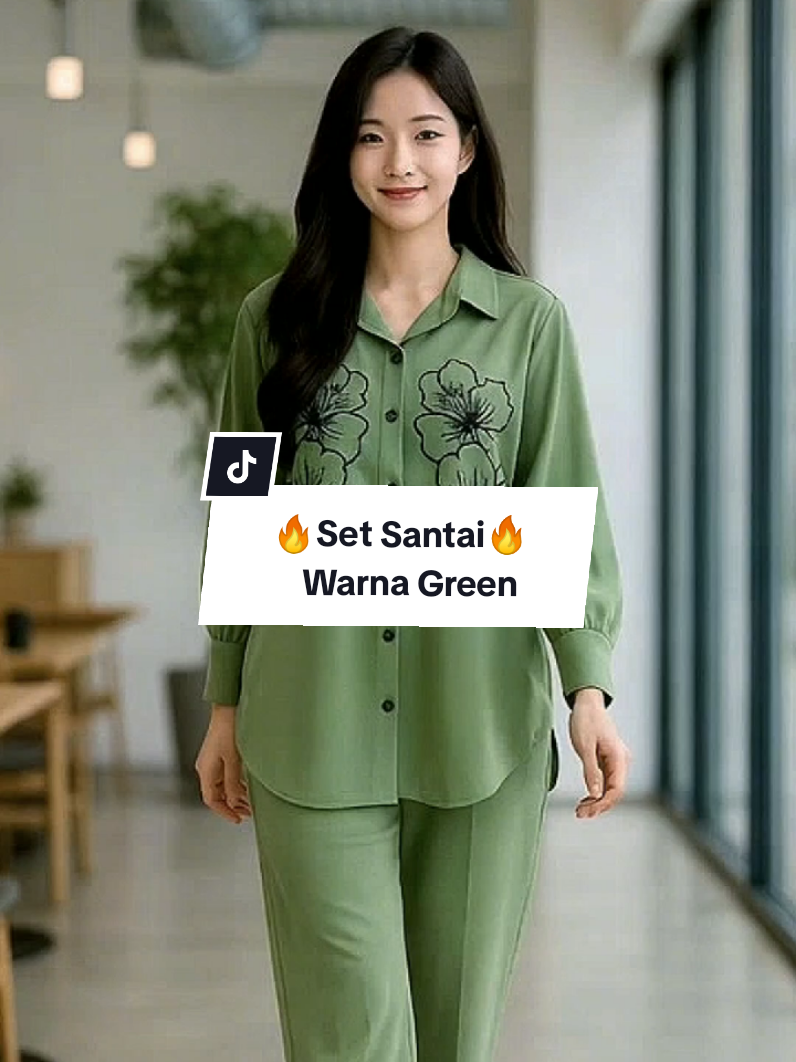 Setelan warna hijau lembut dengan motif bunga elegan, bahan adem nyaman dipakai untuk bersantai, hangout, atau liburan✨🫶🏻 #setelanmurah #setelancelana #setelankekinian #setelansantai  #onesetmurah 