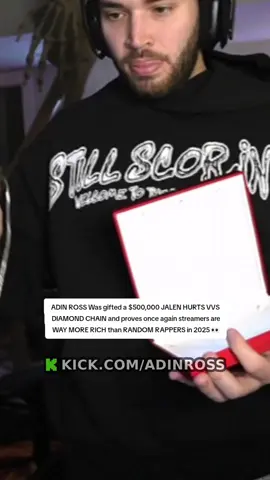 ADIN ROSS Was gifted a $500,000 JALEN HURTS VVS  DIAMOND CHAIN and proves once again streamers are WAY MORE RICH than RANDOM RAPPERS in 2025 #moresamedayclips #fyp #adinross 