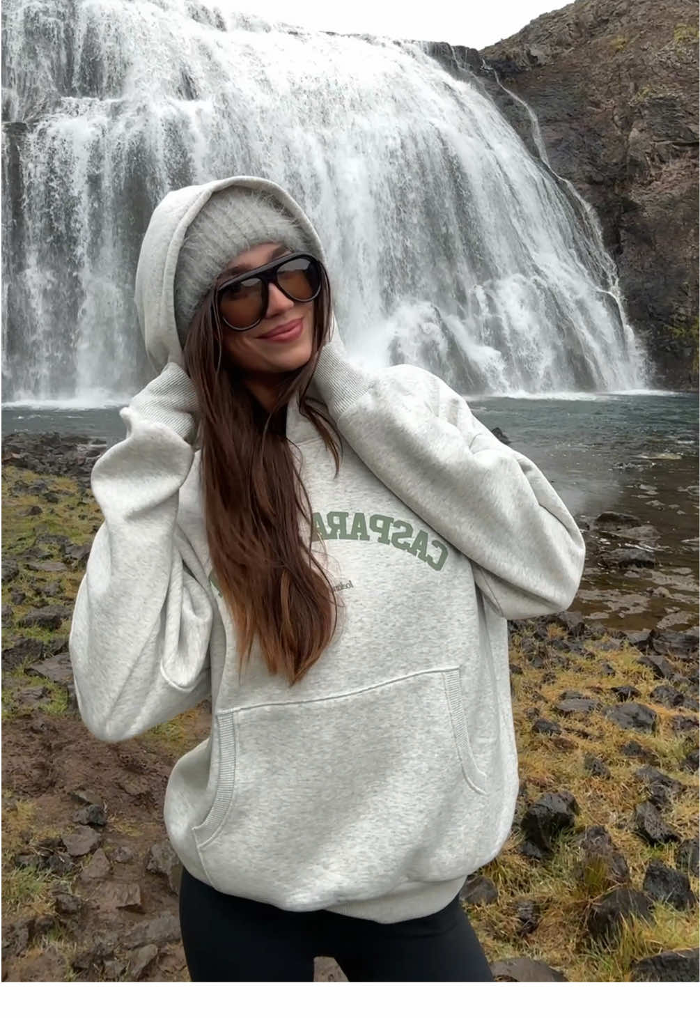 A vision of soft earth tones and northern calm — our ICELAND COLLECTION ⛰️✨🤎 and how gorgeous is @noragartland in this hoodie?🥹  Launching October 19. #limitededition #fall #hoodie #caspara #outfitinspo 