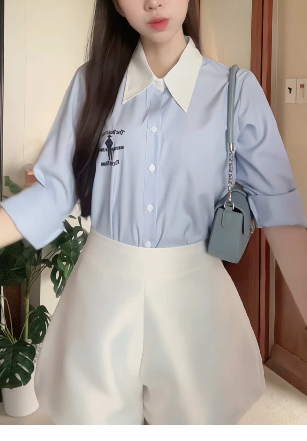 Áo sơ mi nữ phong cách Hàn Quốc màu xanh pastel nhẹ nhàng #aosominu #somixinh #OOTD #outfitideas #xhtiktok 