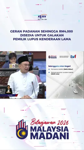 Berita baik untuk pemilik kereta lama! Kerajaan menawarkan geran padanan RM4,000 untuk lupuskan kenderaan lama dan beli kereta nasional baharu.  #Belanjawan2026 #MalaysiaMADANI #MalaysiaBekerja #Belanjawan2026RTM