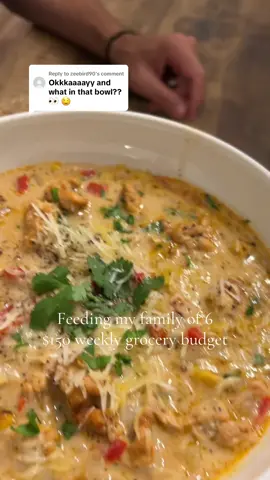 Replying to @zeebird90 COZY SOUPS PART 2: Comfort-style creamy chicken and potato soup RECIPE BELOW. @ALDI USA you never let me down! @knorr you are the star of my soups! COMFORT STYLE CREAM CHICKEN AND POTATO SOUP RECIPE Ingredients: 2-3 Chicken breast cut into small pieces Potatoes diced (I used 4 or 5 big russets) Other veggies (whatever you have - I used bell pepper and corn) Onion Garlic Chicken broth or water + buillon Cream: I used half and half about 2 cups because that is all we had but milk would work, heavy cream even better Season the chicken with the following: Chicken buillon (I use Knorr Caldo de Pollo) Paprika Pepper Oregano Garlic powder Be generous in your seasoning and make sure the whole thing is covered. Don’t worry about seasoning too much. The soup will absorb some of that seasoning. On medium high heat, sear your chicken until cooked through then set aside. Carmelize onions and add garlic towards the end. Only cook garlic for about 30 seconds just until it’s fragrant on lower heat so it doesn’t burn. Add a little water or broth and deglaze the pan. Add more liquid. Add your veggies. Add back your chicken. Let it simmer. This is the point where I will adjust the taste and add more chicken buillon. Once I get the flavor to where I want it, add cream. When serving, top with cheese - honestly whatever you have at home. Garnish with fresh herbs - I use either cilantro or parsley, either one works. Serve with dinner rolls, rice or flat bread.