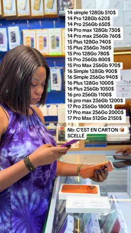 14 simple 128Gb 510$ 14 Pro 128Gb 620$ 14 Pro 256Gb 650$ 14 Pro max 128Gb 730$ 14 Pro max 256Gb 760$ 15 Plus 128Go 740$ 15 Plus 256Go 760$ 15 Pro 128Go 780$ 15 Pro 256Gb 800$ 15 Pro Max 256Gb 970$ 16 Simple 128Gb 900$ 16 Simple 256Go 940$ 16 Plus 128Go 1000$ 16 Plus 256Gb 1050$ 16 pro 256Gb 1100$ 16 pro max 256Gb 1200$ 17 Pro 256Go 1800$ 17 Pro max 256Go 2000$ 17 Pro Max 512Go 2200$ Nb: C’EST EN CARTON 📦 SCELLÉ ADRESSE  📍Nous à Kinshasa sur boulevard du 30 juin, sur l’arrêt Vodacom  Réf hôtel 🏨 Memling Gombe Galerie dubail local D8 ⏰ Du lundi au samedi de 08h 00 à 17h 45min  Ets Jeefstre #JeefStore_iPhone #congombokaelengi🇨🇩 #flyppppppppppppppppppppppppppppppp 