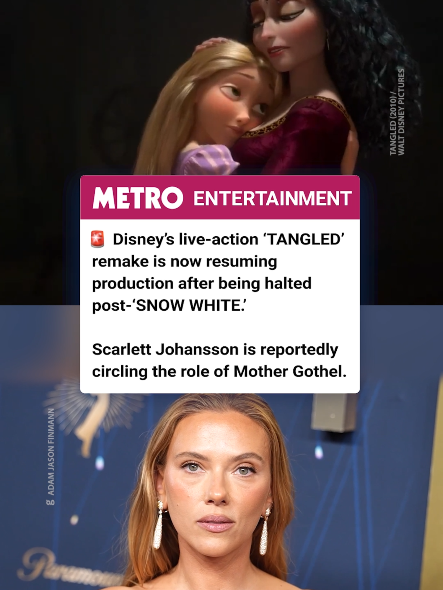 Who do you want to play Mother Gothel? 👀 According to Deadline, @disneystudios's live-action remake of the 2010 hit 'TANGLED' is reportedly back in the early stages of production after being halted post-'SNOW WHITE.' Scarlett Johansson is said to be circling the role of Mother Gothel and I'm here for it, can't lie. Last year, Kathryn Hahn also noted her interest in the role, with Gigi Hadid recently admitting that she auditioned for the role of Rapunzel and didn't land the part. 🎬 #tangled #scarlettjohansson #film #filmtok #movies #casting #disney