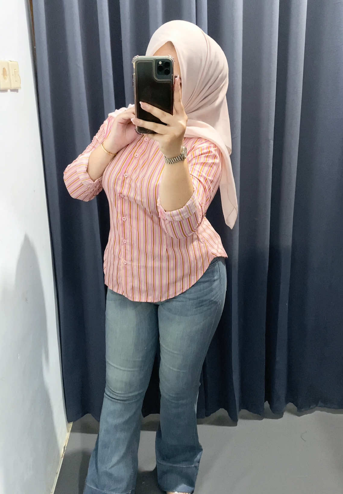 Bb 70kg/Tb 160cm #kemejaslimfit #fitted #jeanshighwaist 