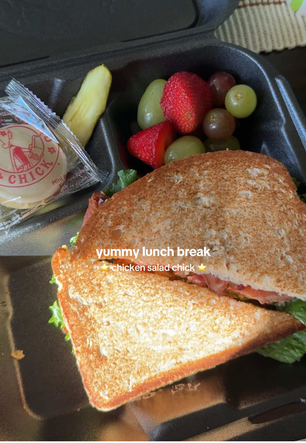 speared pickle?🥒 LOVE IT THO @Chicken Salad Chick you’re my fav! 🤍 #chickensaladchick #chickensalad #getkale  #lunchbreak #comfortfood @Kale 