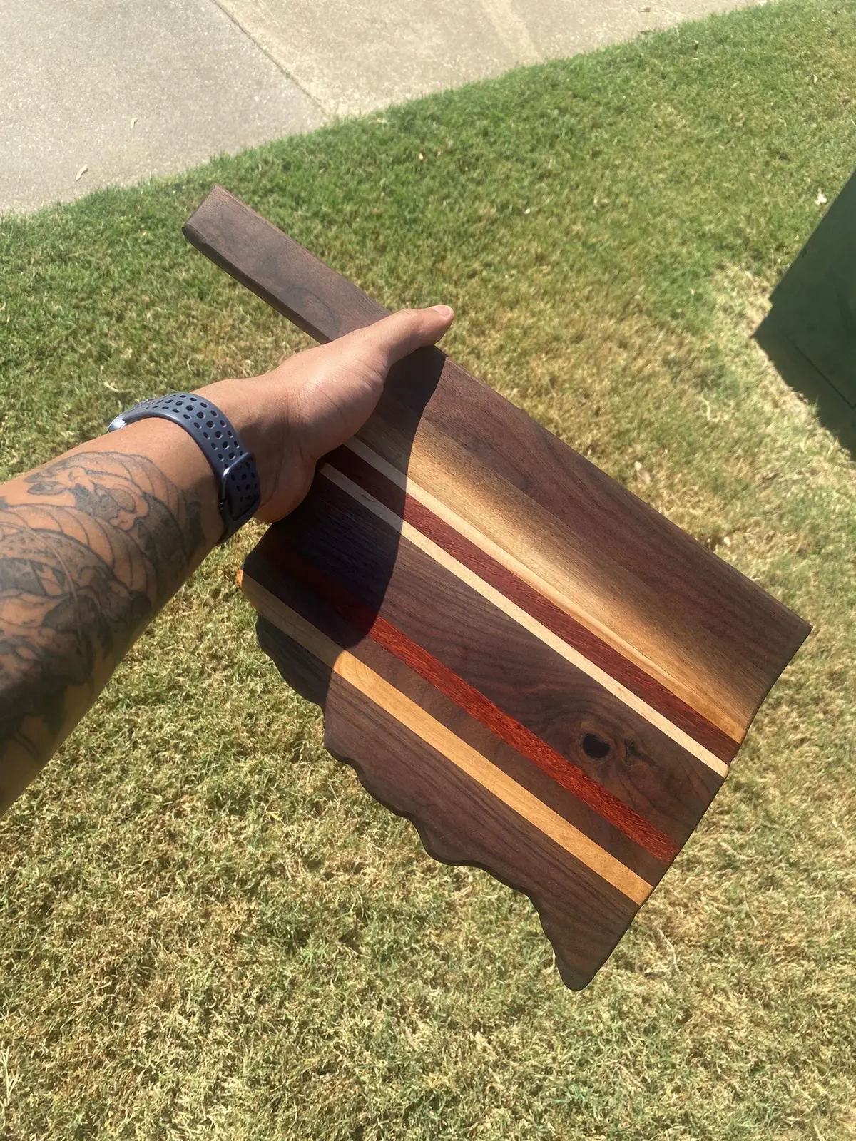 Made from Walnut, Maple and Paduak #selftaught #youtubeuniversity #oklahoma #okc #cuttingboard 