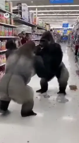 Gorillas fighting in walmart #fyp #sora #ai 