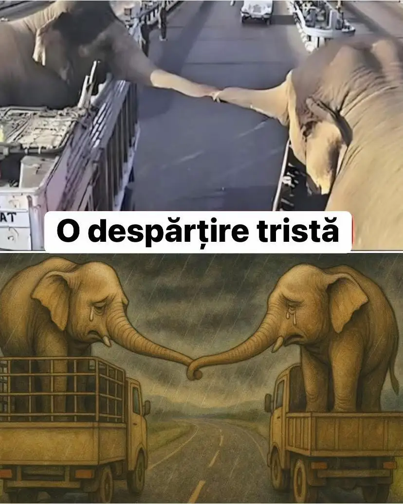 🐘💔 Ultimul rămas bun de pe drum Pe o autostradă din India, doi frați elefanți, destinați să fie despărțiți, au trăit un moment imposibil de uitat. Înainte ca drumurile lor să se diverge pentru totdeauna, soarta le-a acordat o clipă față în față. Fără zgomot, doar emoție, și-au unit trunchiul de parcă ar fi înțeles că este ultima oară când se vor vedea. Știința o susține: elefanții au o memorie uimitoare și capacitatea de a stabili legături emoționale la fel de intense precum cele ale oamenilor. Se protejează reciproc, suferă pierderi și păstrează în minte amintirea celor pe care îi iubesc. Ceea ce s-a întâmplat în acea zi nu a fost întâmplător sau coincidență. A fost o demonstrație emoționantă că animalele simt, își amintesc și iubesc. Și în liniștea lor ne arată ceea ce uităm adesea: cât de profund și real poate fi rămas bun. 