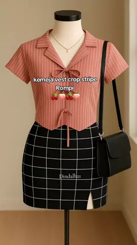 kemeja vest crop stripe Rompi #croptop #rekomendasioutfit #foryoupage #koreanstyle #fyp 