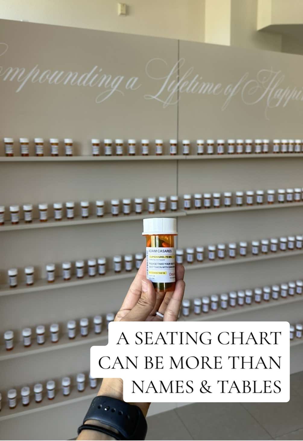 Your big day deserves that one-of-a-kind moment! ✨ A seating chart isn’t just a list of names — it can tell your love story, showcase your personalities, and tie your entire wedding aesthetic together with a beautiful bow 🥹💍🎀 That’s exactly what D + D did! When they came up with the idea to use prescription bottles for their seating chart — inspired by their shared background in pharmacy — I was instantly obsessed!! Every detail, from the custom labels to the overall design, was crafted with so much thought and intention. I am so incredibly blessed to have a small part in their big day and so thankful they trusted me with their vision 🫶🏽 Thank you @Destination Wedding Planner for helping bring it all together!!!  Venue: @The Springs Arlington | @The Springs  Florals: @Linda Whitten  #weddingseatingchart #weddingstatementpiece #weddingexperience #weddingbranding #weddingsignage 
