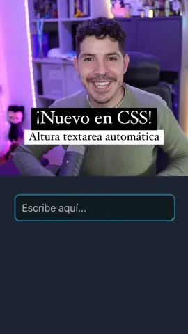 ¡Novedad importante en CSS! POR FIN lo podremos hacer sin JavaScript ni hacks raros. Por defecto, si escribes en un textarea, aparecerá un scroll vertical para ver el contenido que no cabe. Pero la nueva propiedad `field-sizing: content` ajustará automáticamente la altura del textarea al contenido. Por ahora sólo funciona en Chrome 123 pero pronto estará en todos los navegadores. Un pequeño paso para el CSS, un gran paso para el frontend. Si dejas un corazón, llegará antes a los navegadores. No tengo pruebas pero tampoco tengo dudas. #uxui #css3 #programacion #programacionweb #desarrolloweb