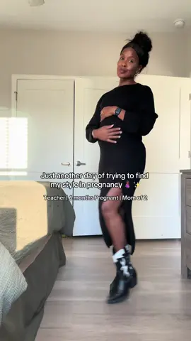 Bumpin’ like this—keepin’ it simple and cute🤰🏾🤭 The weather has changed and I’ve officially pulled out my fall bin 🍁🍂 cheers to another week of pregnancy trying to keep my pink!  I’ve dodged maternity clothes for a while and thinking that my oversized sweaters and such my get me through another month or two! This dress was pushing it—as you can tell from the slit. Haha i ended up pinning it while at work!  Oh and can we please clap for the boots—ahhh!  Dress: H&M  Boots: Target  #pregnancy #maternityclothes #maternityfashion #OOTD #pregnantootd 