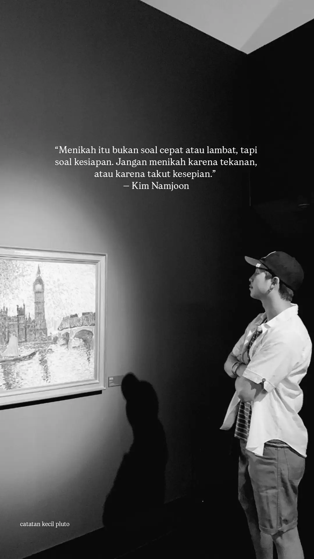 tak semua sepi butuh disembuhkan, ada yang justru menuntun kita untuk mengenal diri lebih dalam sebelum mencinta. #fyp #catatankecilpluto #quotesaesthetic #namjoon #btsedit 