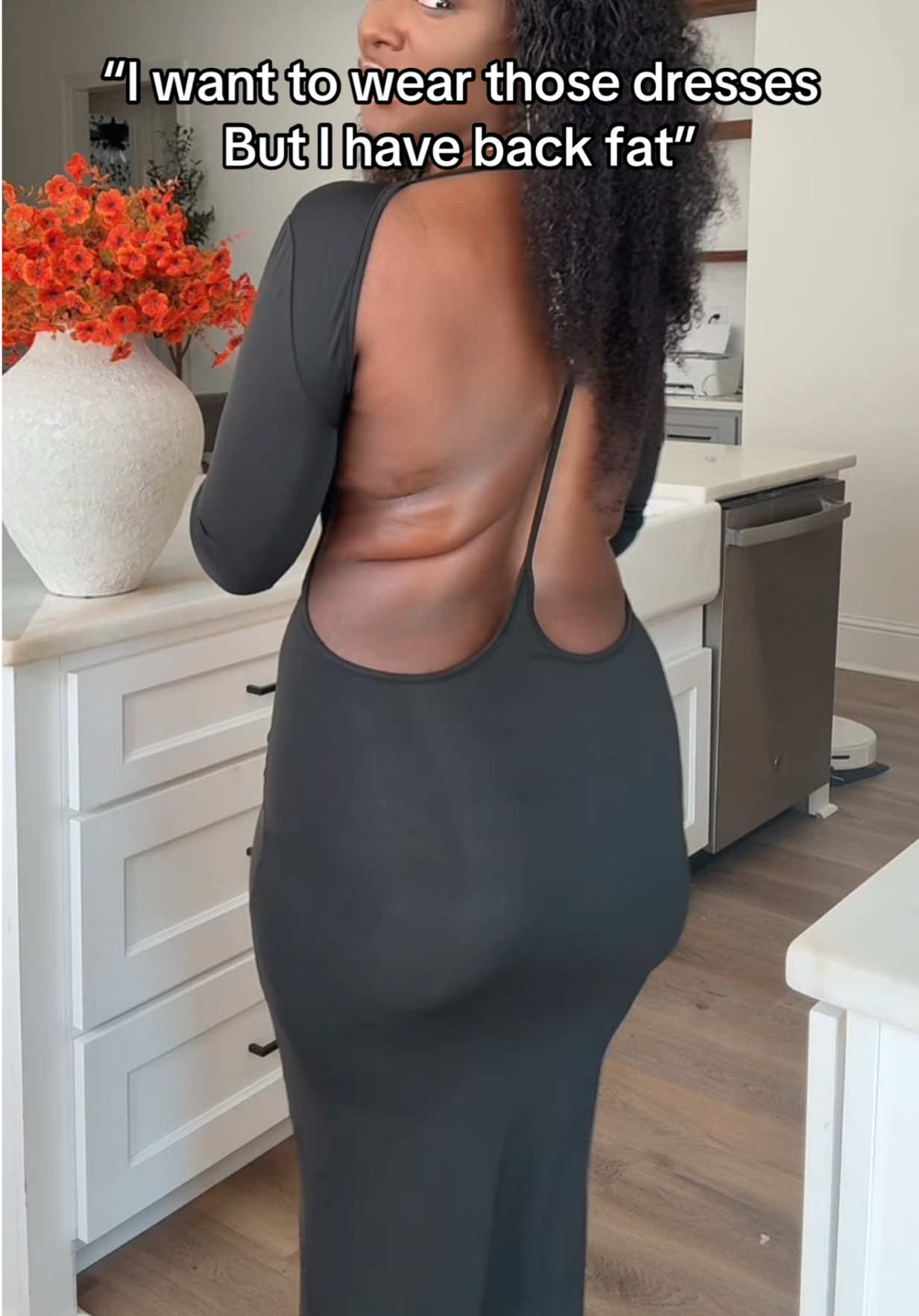 Me too sis😌 but we embrace our flaws around here🥰❤️ #backlessdress #backlessmaxi #flouncesleeve 