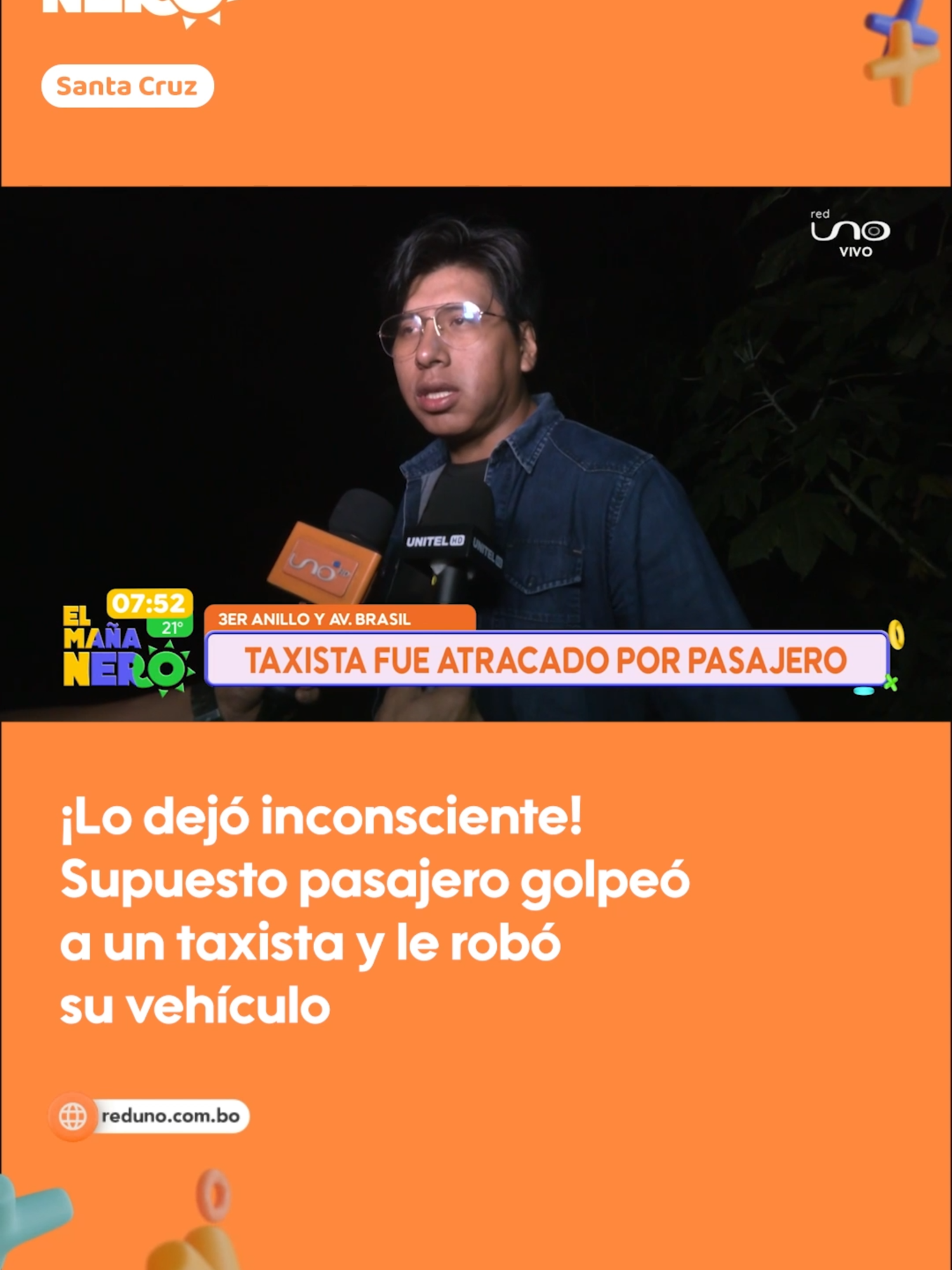 #ElMañaneroSCZ | El supuesto pasajero pidió ayuda al taxista para trasladar una mesa, pero todo era un engaño. En un descuido, lo golpeó violentamente y le robó su vehículo. #RedUno #RedUnoDigital #ElMañaneroSCZ