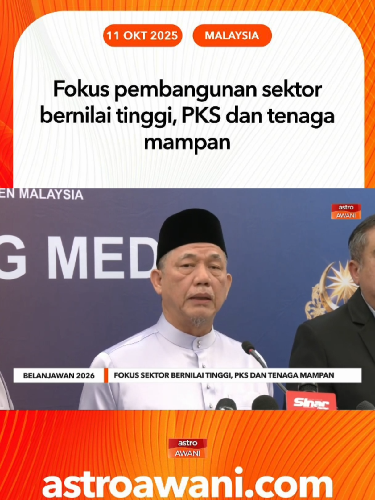 Belanjawan 2026 tumpu pembangunan sektor bernilai tinggi termasuk PKS, R&D dan tenaga, serta projek utama di Sabah dan Sarawak. TPM II Datuk Seri Fadillah Yusof tekankan kesejahteraan rakyat dan pelaburan mampan. #AWANInews