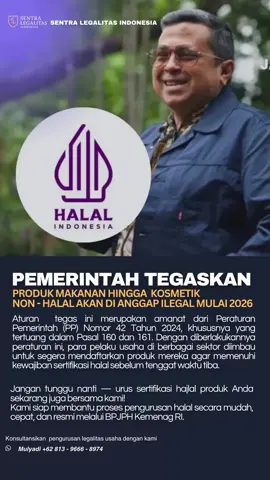 Wajib Sertifikasi Halal Mulai 2026! Pemerintah telah menegaskan bahwa seluruh produk makanan, minuman, hingga kosmetik yang belum bersertifikat halal akan dianggap ilegal mulai tahun 2026. Jangan tunggu nanti — urus sertifikasi halal produk Anda sekarang juga bersama kami! Kami siap membantu proses pengurusan halal secara mudah, cepat, dan resmi melalui BPJPH Kemenag RI. ✅ Konsultasi Gratis ✅ Pendampingan Lengkap ✅ Proses Aman & Terpercaya Hubungi kami sekarang 📞 +62 813 9666 8974 #HalalIndonesia #SertifikasiHalal #BPJPH #JasaLegalitas #Halal2026 #UMKMHalal #ProdukHalal #KonsultasiHalal #sertifikasihalal #pengurusansertifikasihalal #jasaurussertifikasihalal #halalindonesia #bpjph #halalsertifikat #produkhalal #usahahaliah #halalofficial #halalcenter # #umkmindonesia #bisnisindonesia #pengusahaindonesia #legalitasusaha #izinusaha #usahakecilmenengah #pelakuusaha #bisnissukses #usahasukses #usahamaju