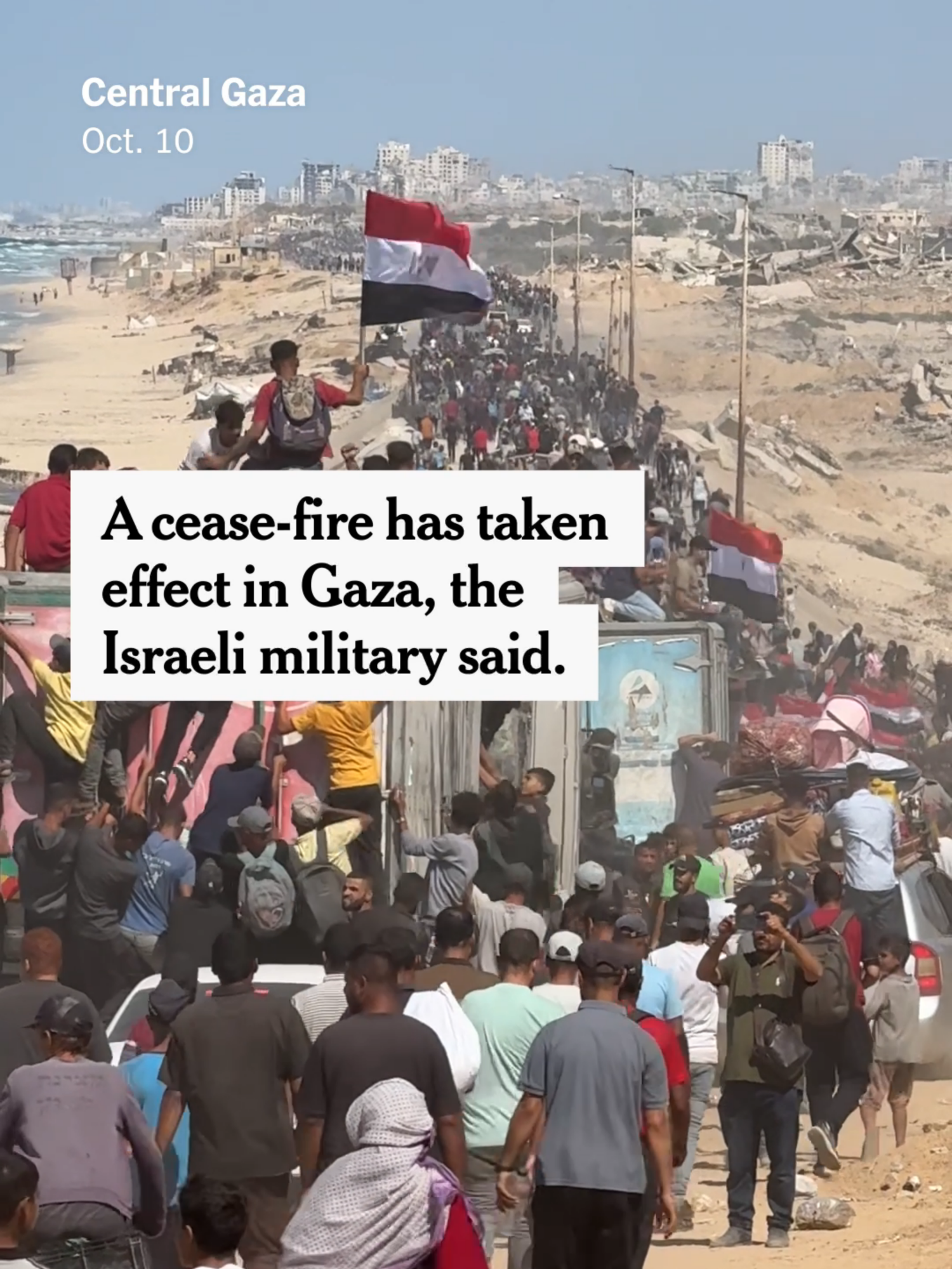Thousands of displaced Palestinians began the long walk from the south to the north of the Gaza Strip on Friday after the Israeli military announced a cease-fire that mediators hoped would lead to the end of the two-year war.#Gaza#Palestine#Israel