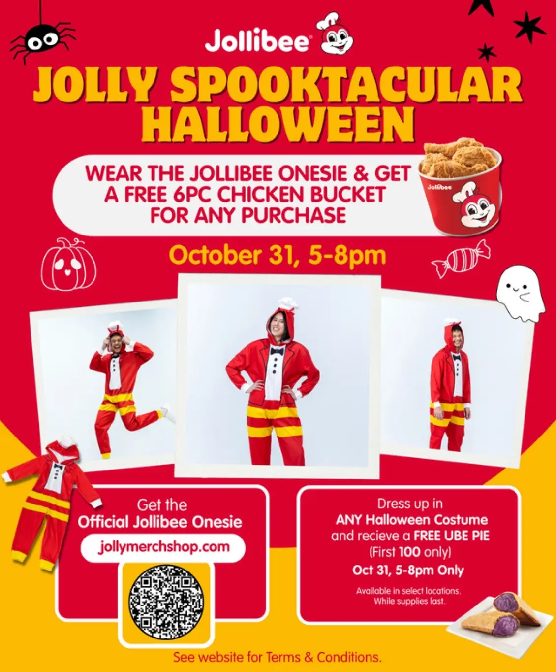 Who’s ready for #jollyhalloween at @Jollibee USA 😋🎃 When: October 31st Time: 5-8pm What: wear the Jollibee onesie and get a FREE 6pc bucket of chicken with any purchase!  To purchase onesie: Jollymerchshop.com . . #ad #jollibee #jollibeeambassador #jollibeeusa #jollibeeanaheim #halloweencostumeideas #funthingstodoforhalloween #jollibeechickenjoy #halloween2025 