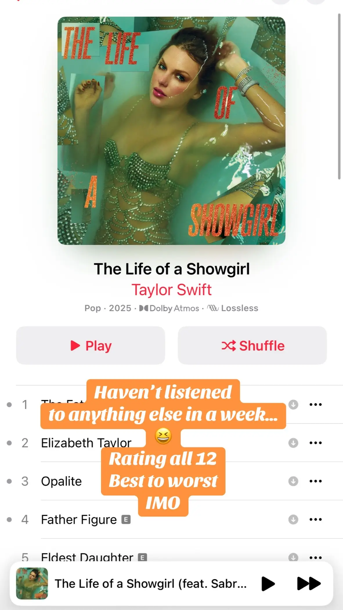 Fate of Ophelia might be higher on the list buttttt it’s going to be quickly overplayed I fear. What’s your list? 