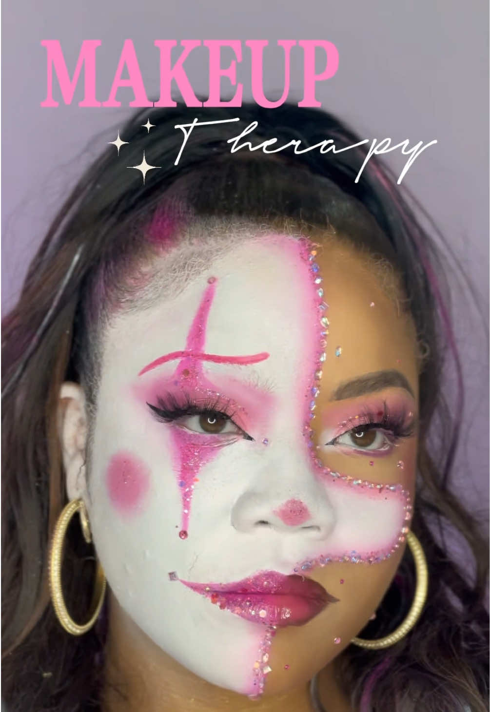 Two sides, one story — chaos and calm on the same canvas. 🎭💄 ✨ Half glam, half chaos — all expression. 🤡💋  #CreativeMakeup #MakeupTransformation #HalfClownLook #MakeupTherapy #halloween                           